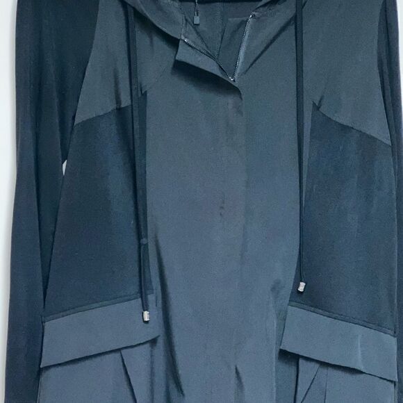 Red Coral Long Black Hooded Lightweight Zip Front Trench Coat Womens Sz S 12/14 - Picture 7 of 8